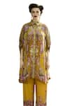 Buy_Rajdeep Ranawat_Yellow Tunic Silk Print Rose Bloom Collared Neck Kamara Permaz With Pant _Online_at_Aza_Fashions