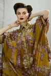 Buy_Rajdeep Ranawat_Yellow Tunic Silk Print Rose Bloom Collared Neck Kamara Permaz With Pant 