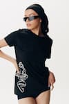 AK-OK_Black Cotton Printed Abstract Round Neck T-shirt _Online_at_Aza_Fashions