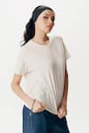 AK-OK_White Cotton Printed Abstract Round Neck Tonal T-shirt _at_Aza_Fashions