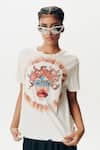 AK-OK_White Cotton Printed Abstract Round Neck Tie-dye T-shirt _at_Aza_Fashions