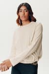 Buy_AK-OK_Beige Cotton Plain Round Neck Side Tie T-shirt _Online_at_Aza_Fashions