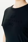 AK-OK_Black Cotton Embossed Logo Round Neck T-shirt _at_Aza_Fashions