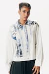 AK-OK_White Cotton Printed Abstract Shirt Collar Shacket _Online_at_Aza_Fashions