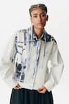 AK-OK_White Cotton Printed Abstract Shirt Collar Shacket _at_Aza_Fashions