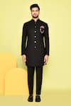 Shop_Aryavir Malhotra_Black Terry Rayon Plain Sherwani With Pant _Online_at_Aza_Fashions