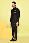 Aryavir Malhotra_Black Terry Rayon Plain Sherwani With Pant _at_Aza_Fashions