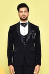 Aryavir Malhotra_Blue Tuxedo And Waistcoat Italian Fabric Embroidered Sequin Set _at_Aza_Fashions