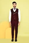 Shop_Aryavir Malhotra_Wine Tuxedo And Waistcoat Italian Fabric Embroidered Stone Pintuck Work Set _Online_at_Aza_Fashions