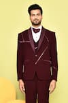 Buy_Aryavir Malhotra_Wine Tuxedo And Waistcoat Italian Fabric Embroidered Stone Pintuck Work Set 