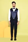 Shop_Aryavir Malhotra_Blue Tuxedo And Waistcoat Italian Fabric Embroidered Stone & Stripe Set _Online_at_Aza_Fashions