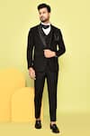 Buy_Aryavir Malhotra_Black Tuxedo And Waistcoat Italian Fabric Embroidered Stone Solid With Set 