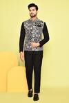 Buy_Aryavir Malhotra_Black Terry Rayon Embroidered Resham Geometric Floral Jacket With Bandhgala Set 