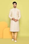 Buy_Aryavir Malhotra_Yellow Silk Embroidered Thread Mandala Floral Sherwani With Pant _at_Aza_Fashions