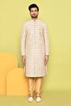 Buy_Aryavir Malhotra_Yellow Silk Embroidered Thread Mandala Floral Sherwani With Pant _Online_at_Aza_Fashions