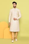 Buy_Aryavir Malhotra_Yellow Silk Embroidered Thread Mandala Floral Sherwani With Pant 