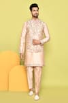 Buy_Aryavir Malhotra_Rose Gold Silk Embroidered Resham Floral Nehru Jacket With Kurta Set _at_Aza_Fashions