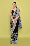 Buy_Samyukta Singhania_Black Georgette Embroidery Floral Saree With Unstitched Blouse Piece _Online_at_Aza_Fashions