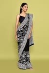 Shop_Samyukta Singhania_Black Georgette Embroidery Floral Saree With Unstitched Blouse Piece _Online_at_Aza_Fashions