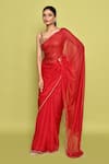 Buy_Samyukta Singhania_Red Saree Organza Embroidery Pearls Scallop With Unstitched Blouse Piece _Online_at_Aza_Fashions