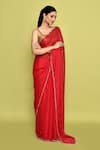 Shop_Samyukta Singhania_Red Saree Organza Embroidery Pearls Scallop With Unstitched Blouse Piece _Online_at_Aza_Fashions