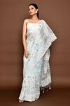 Buy_Samyukta Singhania_Blue Organza, Silk Embroidery Peacock Saree With Unstitched Blouse Piece_Online_at_Aza_Fashions