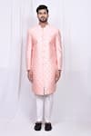 Buy_Aryavir Malhotra_Pink Art Silk Embroidered Thread Sherwani With Pant _Online_at_Aza_Fashions