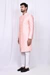 Shop_Aryavir Malhotra_Pink Art Silk Embroidered Thread Sherwani With Pant _Online_at_Aza_Fashions