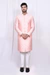 Buy_Aryavir Malhotra_Pink Art Silk Embroidered Thread Sherwani With Pant 