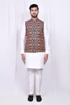 Shop_Aryavir Malhotra_Multi Color Art Silk Embroidered Thread Geometric Pattern Jacket _Online_at_Aza_Fashions