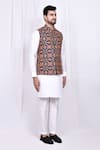 Aryavir Malhotra_Multi Color Art Silk Embroidered Thread Geometric Pattern Jacket _at_Aza_Fashions