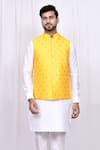 Buy_Aryavir Malhotra_Yellow Raw Silk Embroidered Sequin Floral Thread Jacket 