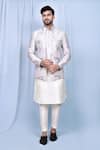 Buy_Aryavir Malhotra_Grey Kurta And Pant Art Silk Embroidered Sequin Patchwork Print Jacket With Set _at_Aza_Fashions