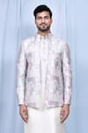 Aryavir Malhotra_Grey Kurta And Pant Art Silk Embroidered Sequin Patchwork Print Jacket With Set _at_Aza_Fashions