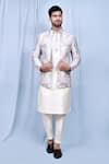 Buy_Aryavir Malhotra_Grey Kurta And Pant Art Silk Embroidered Sequin Patchwork Print Jacket With Set 