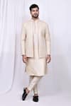 Buy_Aryavir Malhotra_Cream Kurta And Pant Art Silk Embroidered Geometric Pattern Jacket With Set _at_Aza_Fashions