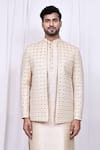 Aryavir Malhotra_Cream Kurta And Pant Art Silk Embroidered Geometric Pattern Jacket With Set _at_Aza_Fashions