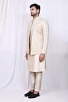 Buy_Aryavir Malhotra_Cream Kurta And Pant Art Silk Embroidered Geometric Pattern Jacket With Set 