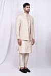 Shop_Aryavir Malhotra_Cream Kurta And Pant Art Silk Embroidered Geometric Pattern Jacket With Set 