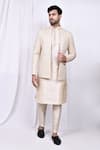 Aryavir Malhotra_Cream Kurta And Pant Art Silk Embroidered Geometric Pattern Jacket With Set _Online