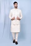 Buy_Aryavir Malhotra_Cream Kurta And Pant Art Silk Embroidered Sequin Mirror Jacket With Set _at_Aza_Fashions