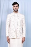 Shop_Aryavir Malhotra_Cream Kurta And Pant Art Silk Embroidered Sequin Mirror Jacket With Set _Online_at_Aza_Fashions