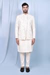 Aryavir Malhotra_Cream Kurta And Pant Art Silk Embroidered Sequin Mirror Jacket With Set _at_Aza_Fashions