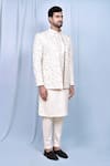 Shop_Aryavir Malhotra_Cream Kurta And Pant Art Silk Embroidered Sequin Mirror Jacket With Set 