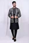 Buy_Aryavir Malhotra_Black Kurta And Pant Art Silk Printed Floral Jacket With Set _at_Aza_Fashions