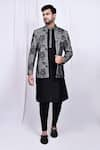 Buy_Aryavir Malhotra_Black Kurta And Pant Art Silk Printed Floral Jacket With Set 