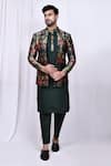 Buy_Aryavir Malhotra_Green Kurta And Pant Art Silk Printed Floral Jacquard Jacket With Set _at_Aza_Fashions