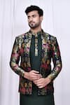 Buy_Aryavir Malhotra_Green Kurta And Pant Art Silk Printed Floral Jacquard Jacket With Set 