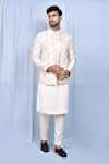 Buy_Aryavir Malhotra_Cream Kurta And Pant Art Silk Embroidered Floral Butta Jacket With Set _at_Aza_Fashions