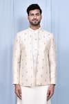 Shop_Aryavir Malhotra_Cream Kurta And Pant Art Silk Embroidered Floral Butta Jacket With Set _Online_at_Aza_Fashions